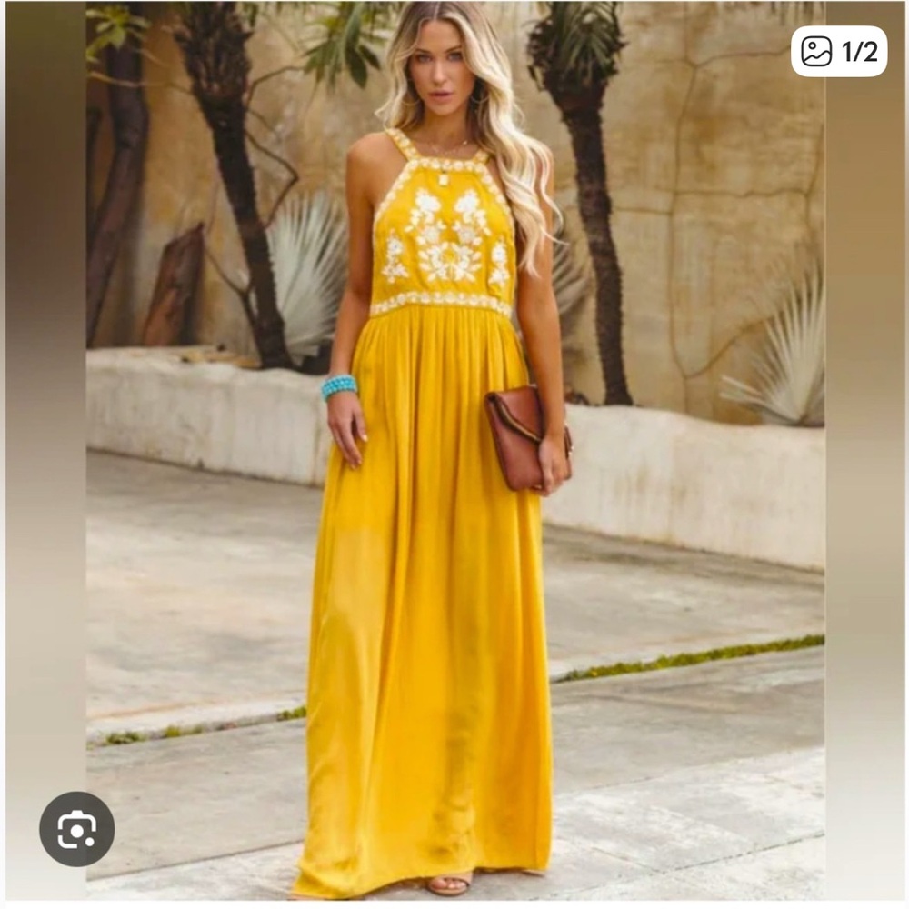 En Crème Boho Embroidered Maxi Dress - NWT, Size XS